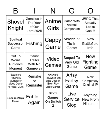 Summer Game Fest Bingo Card