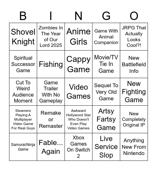 Summer Game Fest Bingo Card