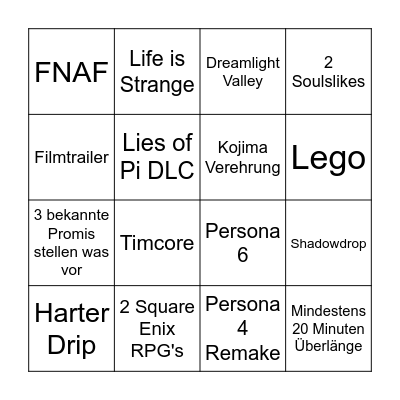 Summer Game Fest Tim Bingo Card