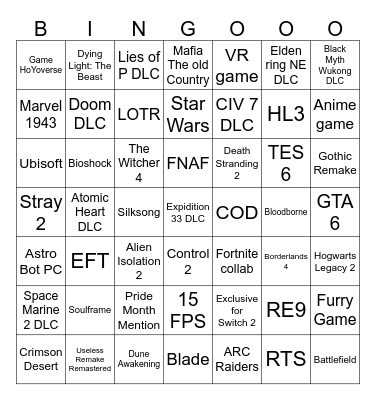 Summer Game Fest 2025 Bingo Card