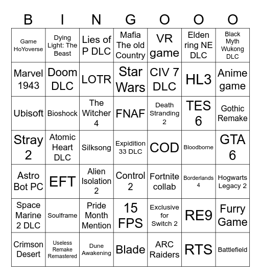 Summer Game Fest 2025 Bingo Card
