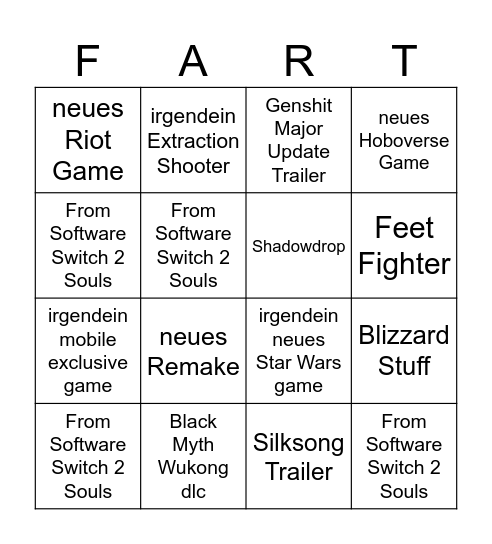 Summer Gayme Fest Bingo Card