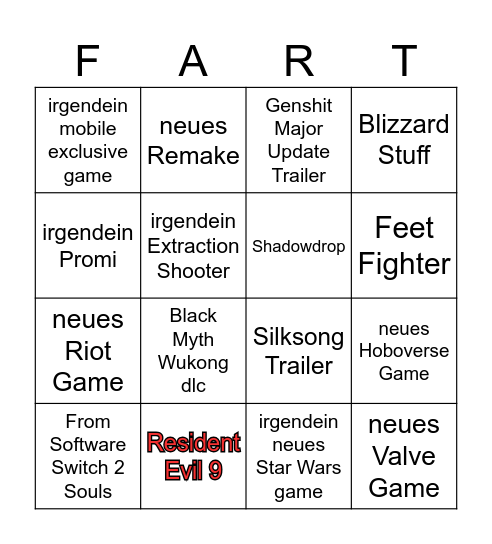 Summer Gayme Fest Bingo Card