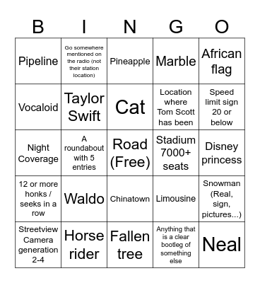 Internet Roadtrip Bingo 7 Bingo Card