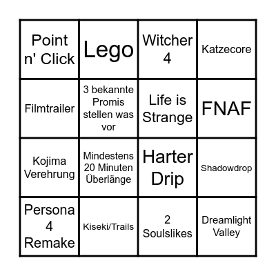 Summer Game Fest Katze Bingo Card