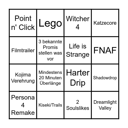 Summer Game Fest Katze Bingo Card