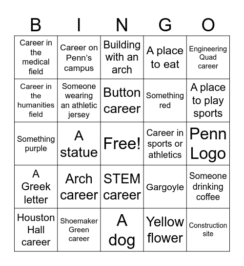 Career Scavenger Hunt Bingo Card