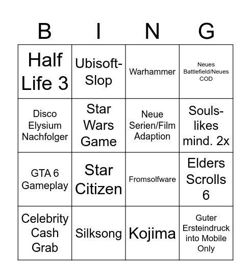 Summer Game Fest Bingo Card
