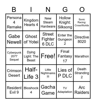 Summer Game Fest 2025 Bingo Card
