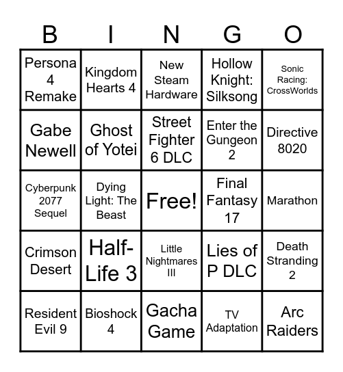 Summer Game Fest 2025 Bingo Card