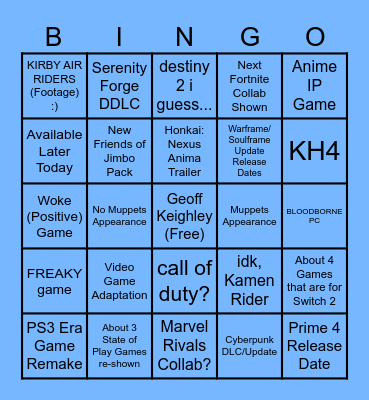 Summer Games Fest Bingo Card