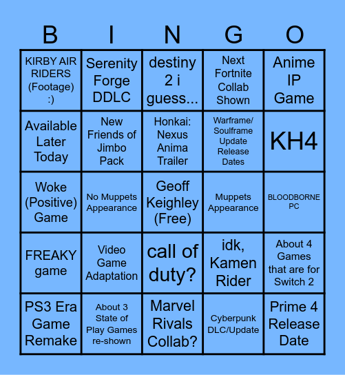 Summer Games Fest Bingo Card