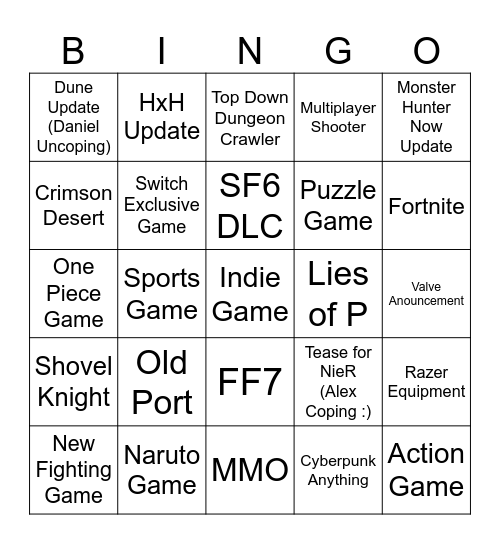 SGM Bingo Card