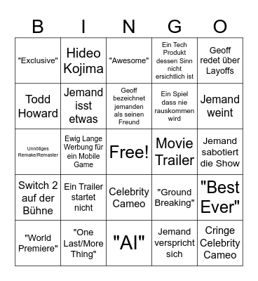 Shock2 Live Bingo Card