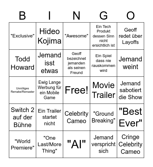 Shock2 Live Bingo Card