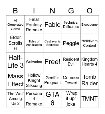 2025 Summer Game Fest Bingo Card