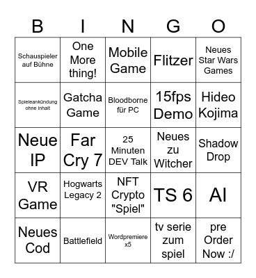 Summer games Bingo Card