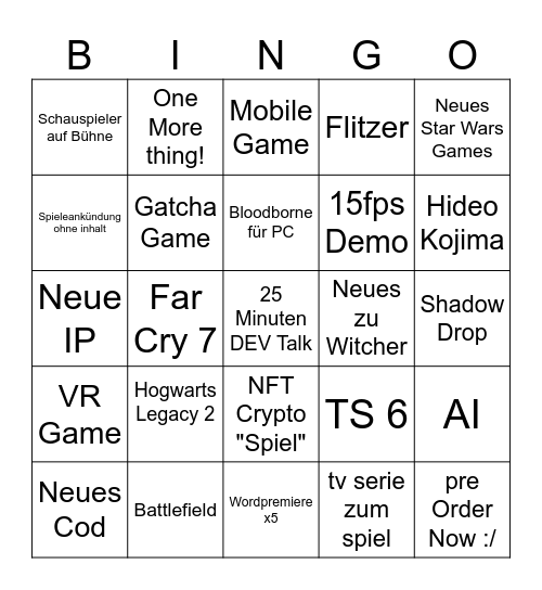Summer games Bingo Card