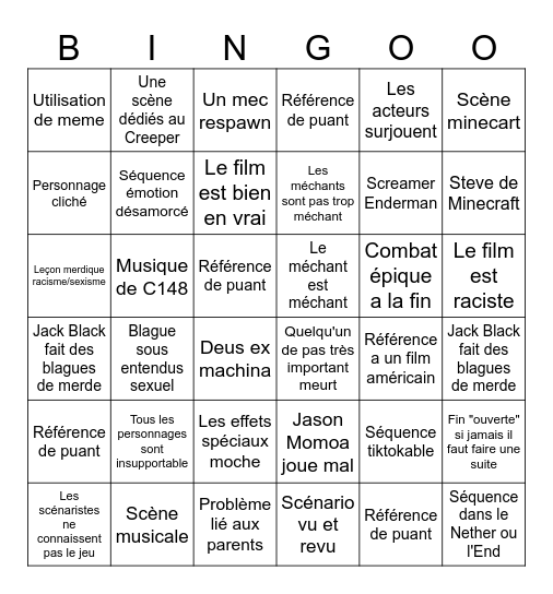 Minecraft : Le Film (de merde) Bingo Card