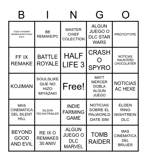 E3 N'T Bingo Card