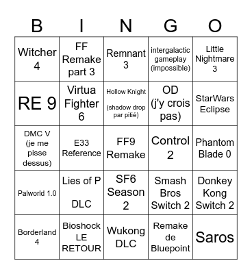 Summer Game Fest Bingo Card