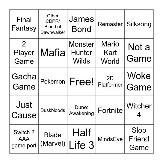 Summer Game Fest Bingo Card
