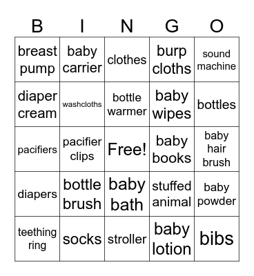 Baby Bingo Card