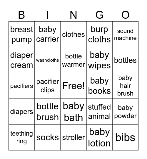 Baby Bingo Card