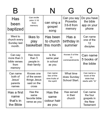 HGT Youth Bingo! Find someone who... Bingo Card