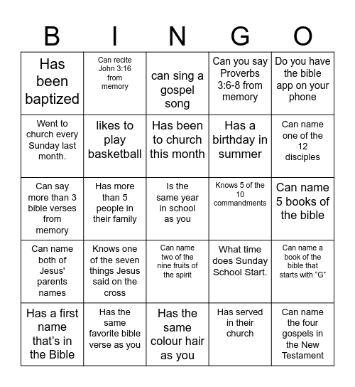 HGT Youth Bingo! Find someone who... Bingo Card
