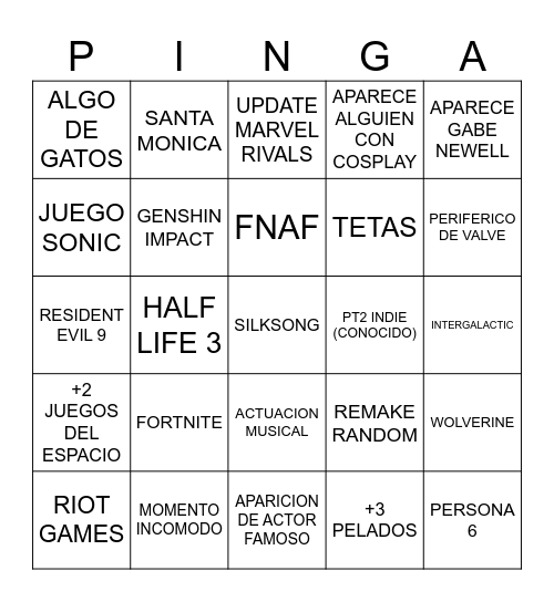 SUMMER GAME FEST 2025 Bingo Card