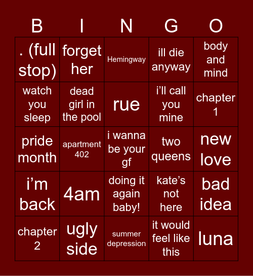 girl in red bingo! Bingo Card