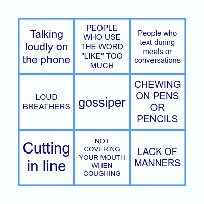 Pet peeves Bingo Card