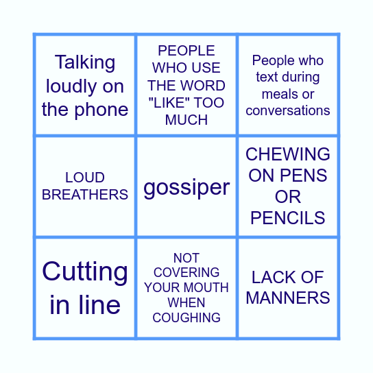 Pet peeves Bingo Card