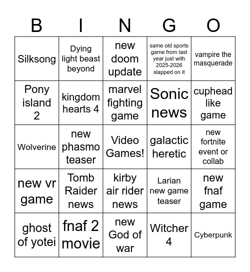 Summer game fest 2025 bingo Card