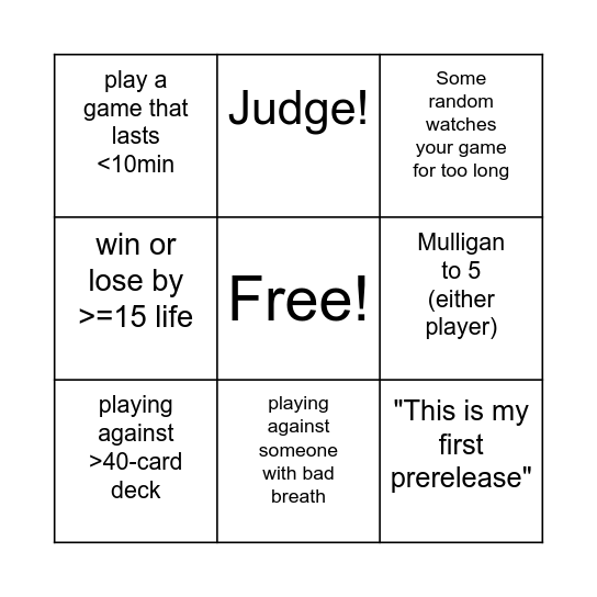 Prerelease FF Bingo Card
