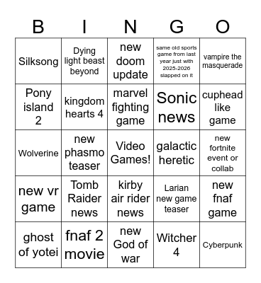 Summer game fest 2025 bingo Card