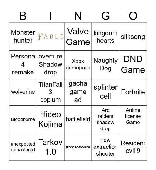 Untitled Bingo Card