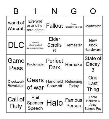Xbox Showcase 2025 Bingo Card
