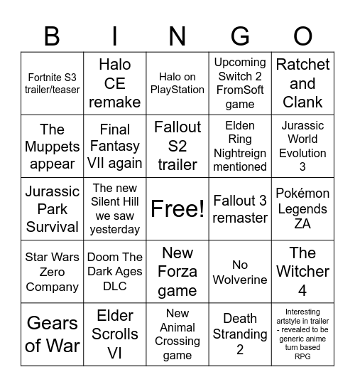 Untitled Bingo Card