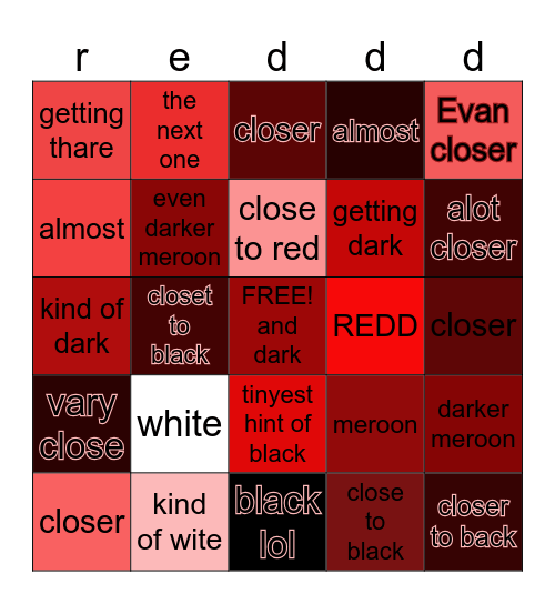 red and black Bingo Card