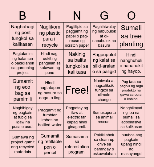 Kalikasan Bingo Card