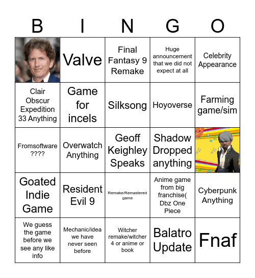 Summer Games Fest Bingo Card
