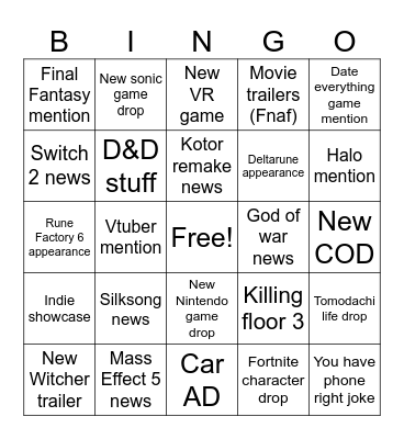 Game Fest Bingo Card