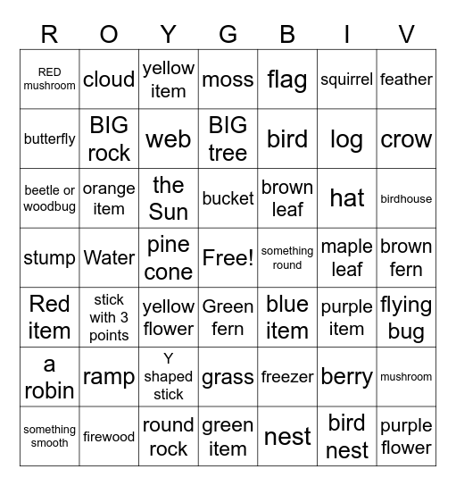 ROY G. BIV Rainbow Bingo Card