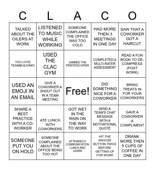 CLAC-O KINDNESS Bingo Card