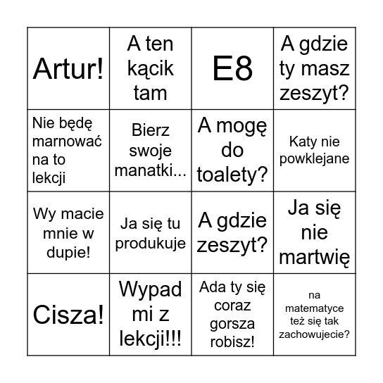 Język polski z panią ptaszyńską Bingo Card