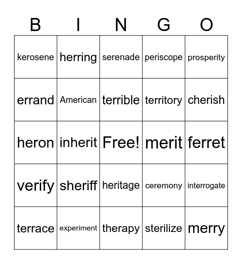 -er, -err Bingo Card