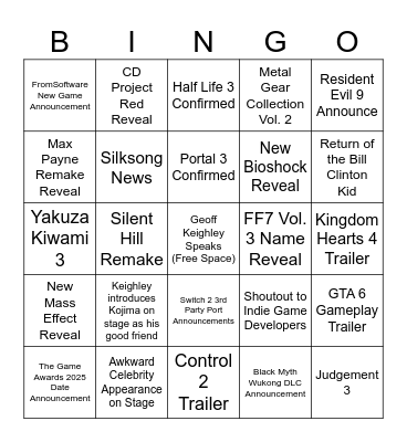 Summer Games Fest 2025 Bingo Card