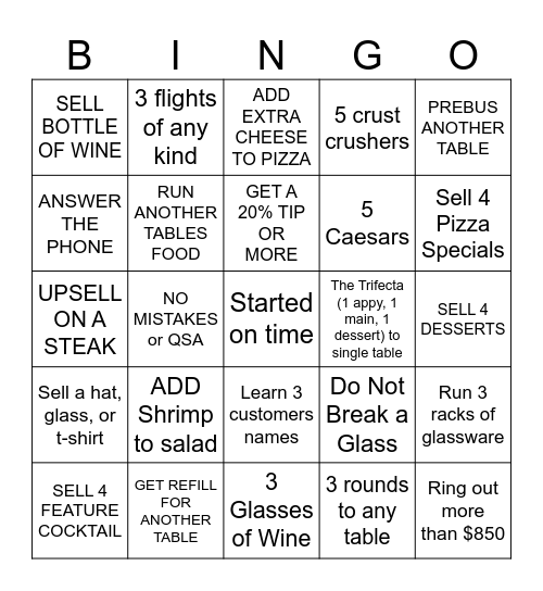 SERVER BINGO Card